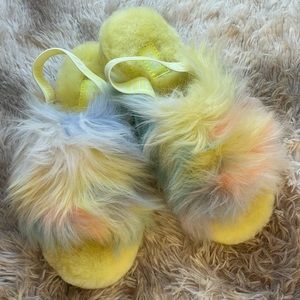 NWT UGG Sz 6.5 Fluff Yeah Slide Slippers, Yellow Tie Dye Pink Blue Purple White